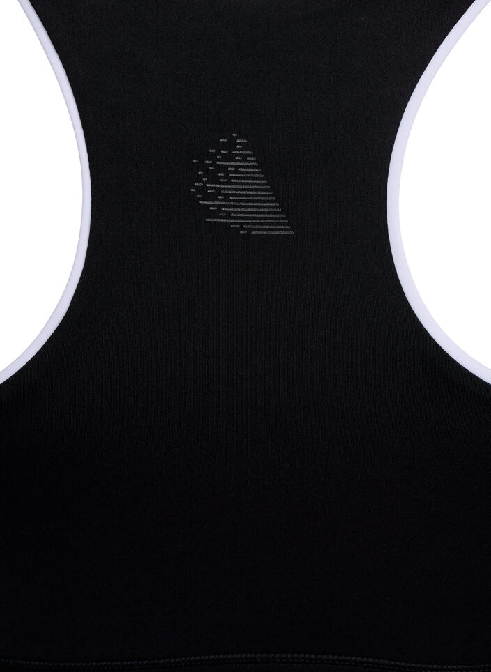 Racerback sports bra with contrast piping, Black, Packshot image number 3