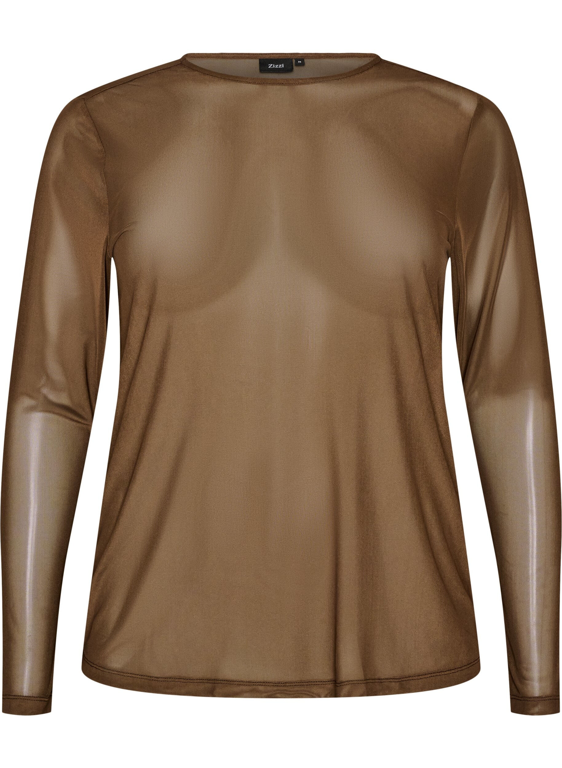 ZizzifashionMesh blouse with long sleeves, Brown, Packshot image number 0