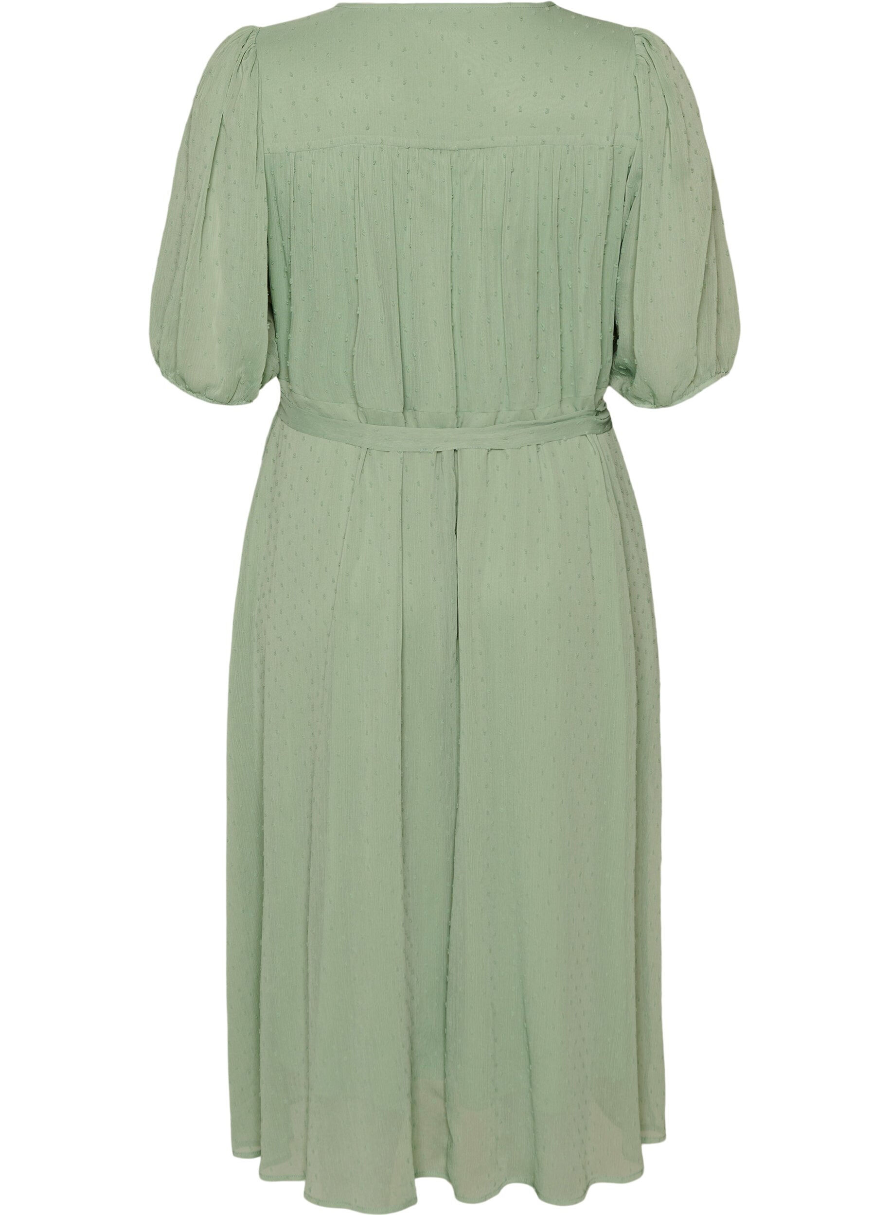 Zizzifashion V-neck midi dress with tie fastening, Green, Packshot image number 1