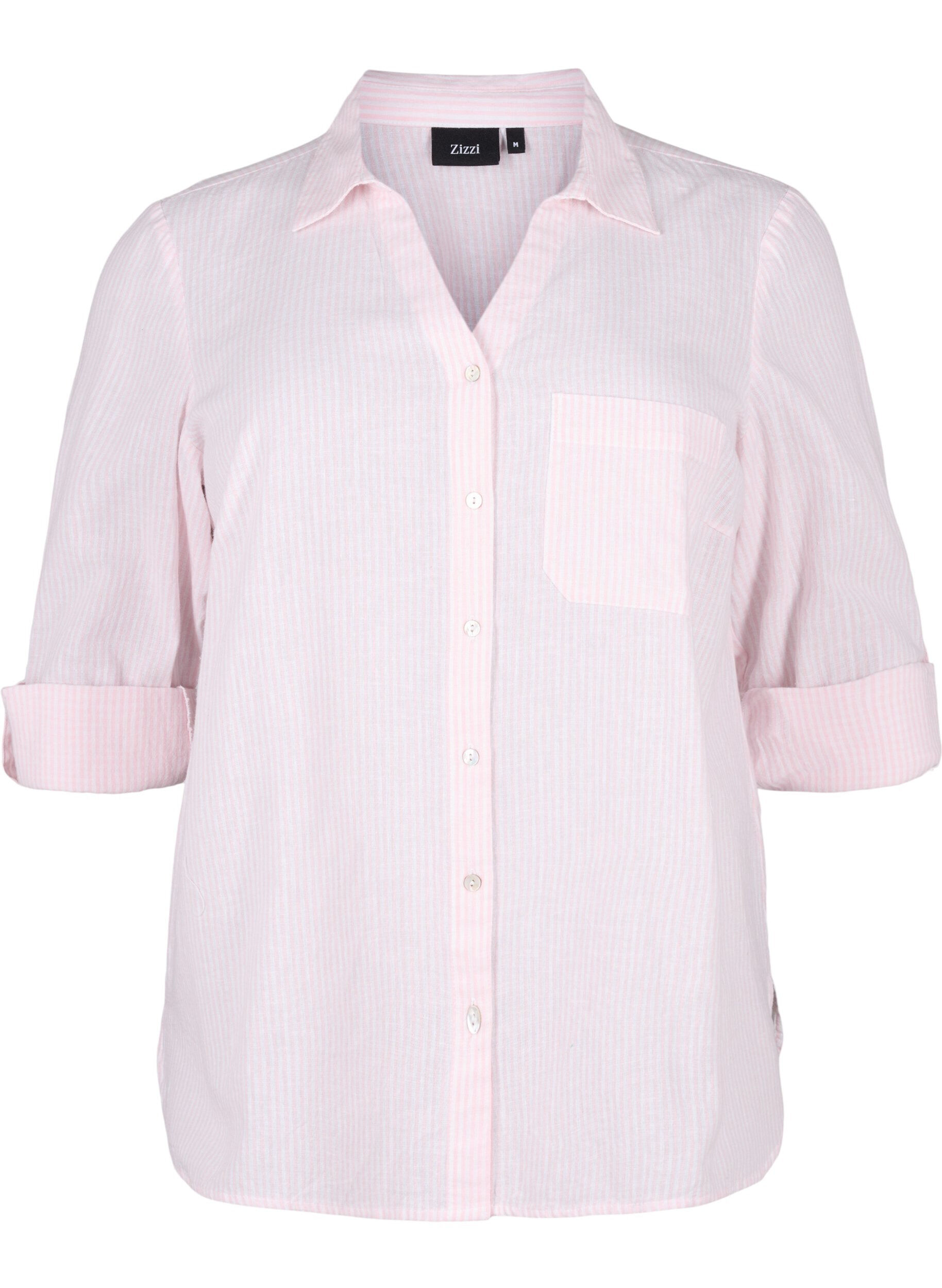 Zizzifashion Shirt blouse with button closure in cotton-linen blend, Rosebloom White, Packshot image number 0