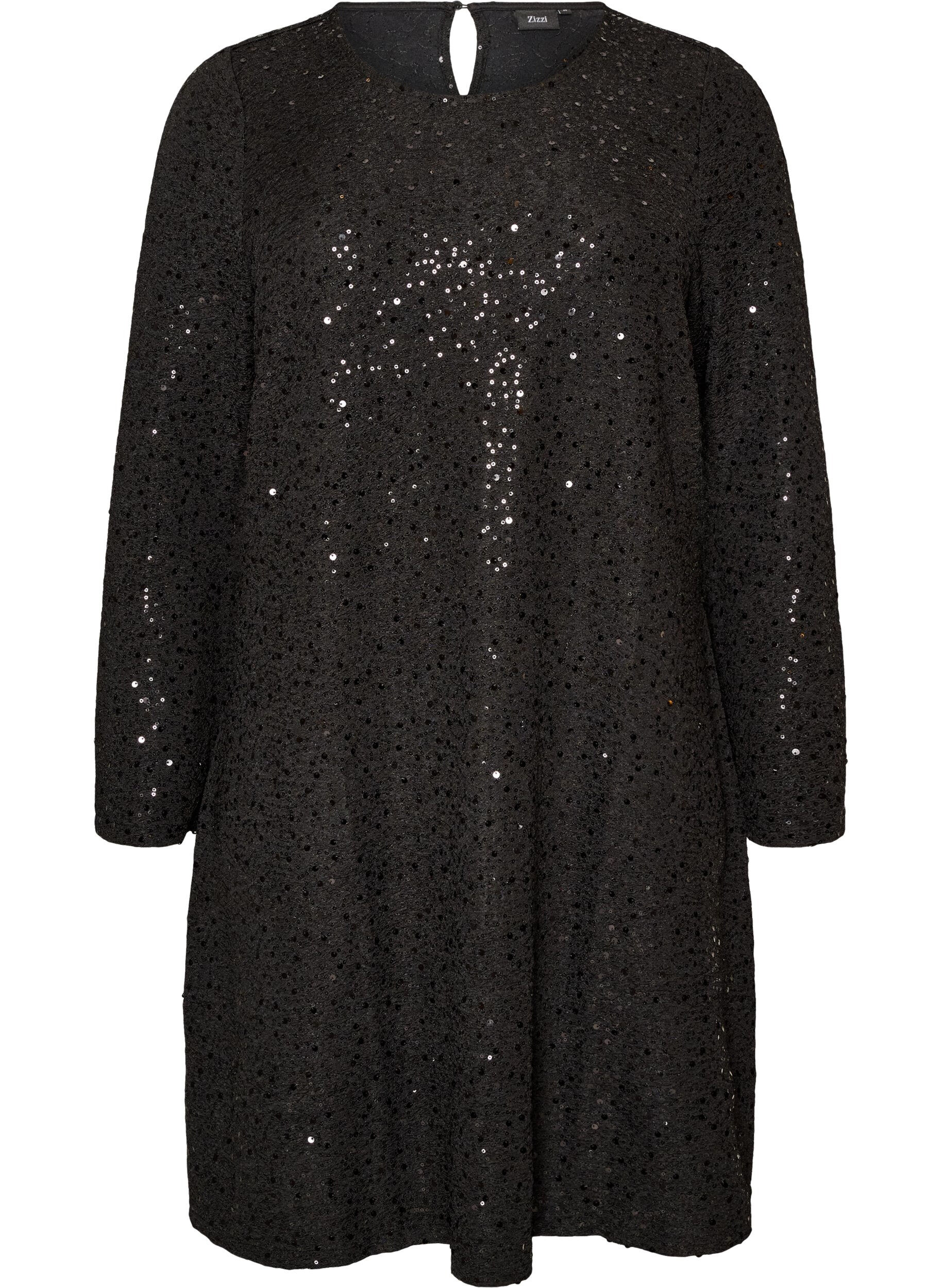 ZizzifashionShort sequin dress with an A-line shape, Black, Packshot image number 0