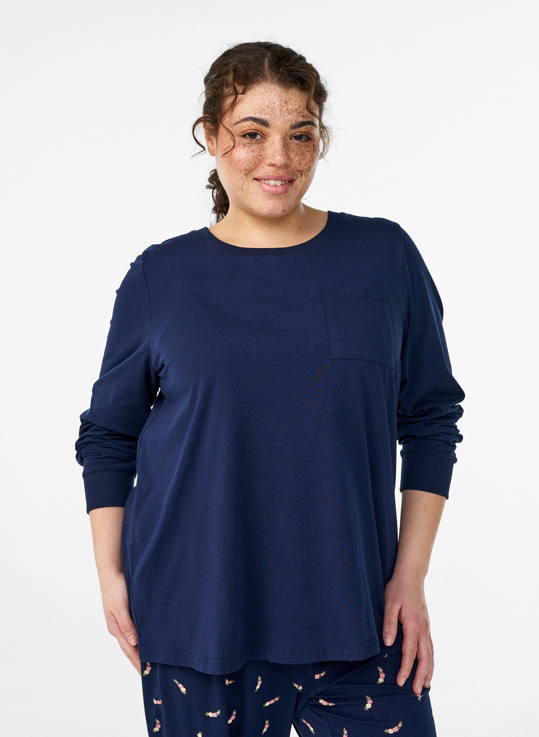 Zizzifashion Long-sleeved pyjama top in soft cotton jersey, Blue, Model image number 0