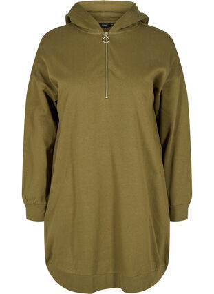 Sweat dress with hood and zipper, Ivy Green, Packshot image number 0