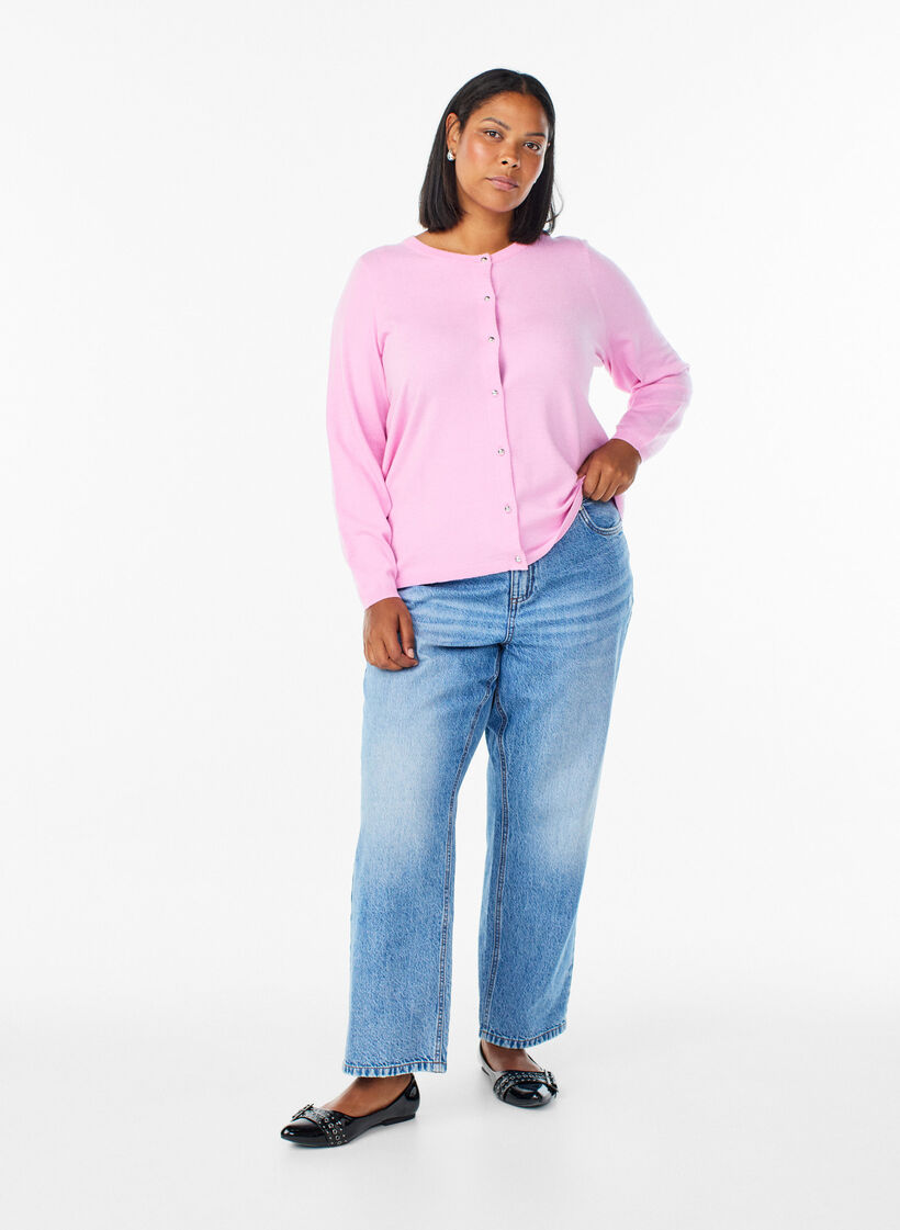 Cardigan with round buttons, Pink, Model image number 1