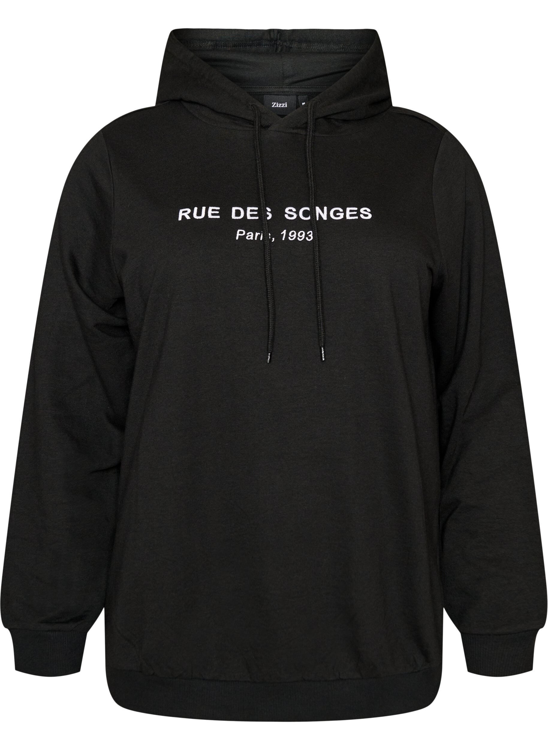 ZizzifashionSweatshirt with hood and print, Black, Packshot image number 0