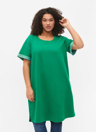 Sweater dress with short sleeves and slits, Jolly Green, Model image number 0