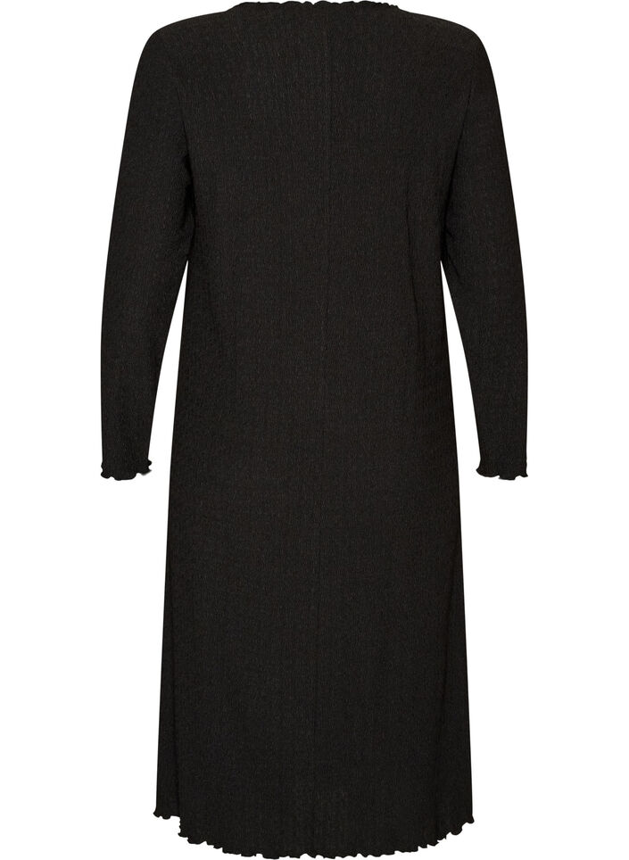 Midi dress with a wavy texture and long sleeves, Black, Packshot image number 1