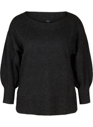 Knit blouse with balloon sleeves, Black, Packshot image number 0