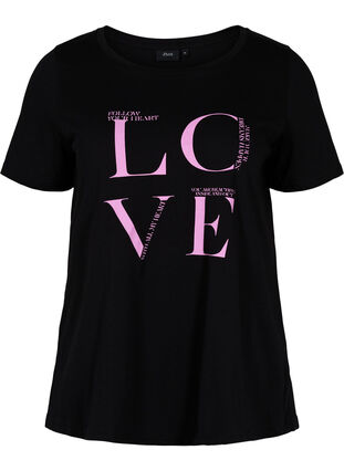 Cotton t-shirt with print, Black Cyclamen LOVE, Packshot image number 0