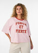 Boxy T-shirt with stripes and statement print, Rose, Model image number 0