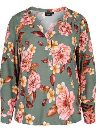 Long sleeve viscose blouse with floral print, Flower AOP, Packshot image number 0