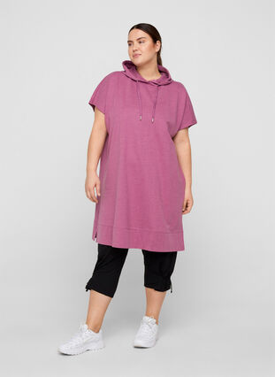 Long sweatshirt with short sleeves, Grape Nectar Melange, Model image number 2