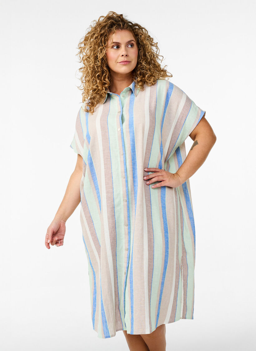Long shirt in viscose and linen, Blue, Model image number 0