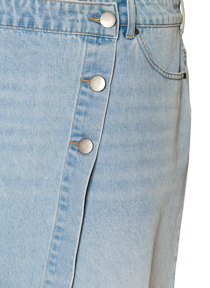 Denim skorts with a wrap-over effect and high waist, Light Blue, Packshot image number 2