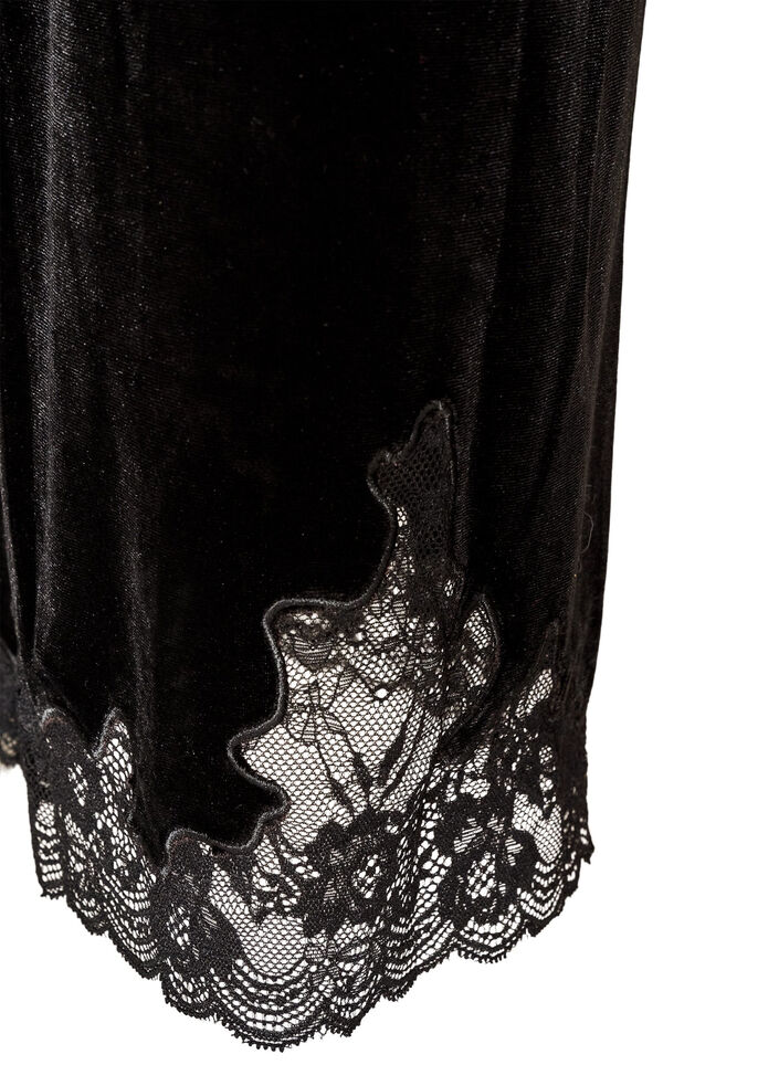 Velvet trousers with lace trim and wide legs, Black, Packshot image number 3