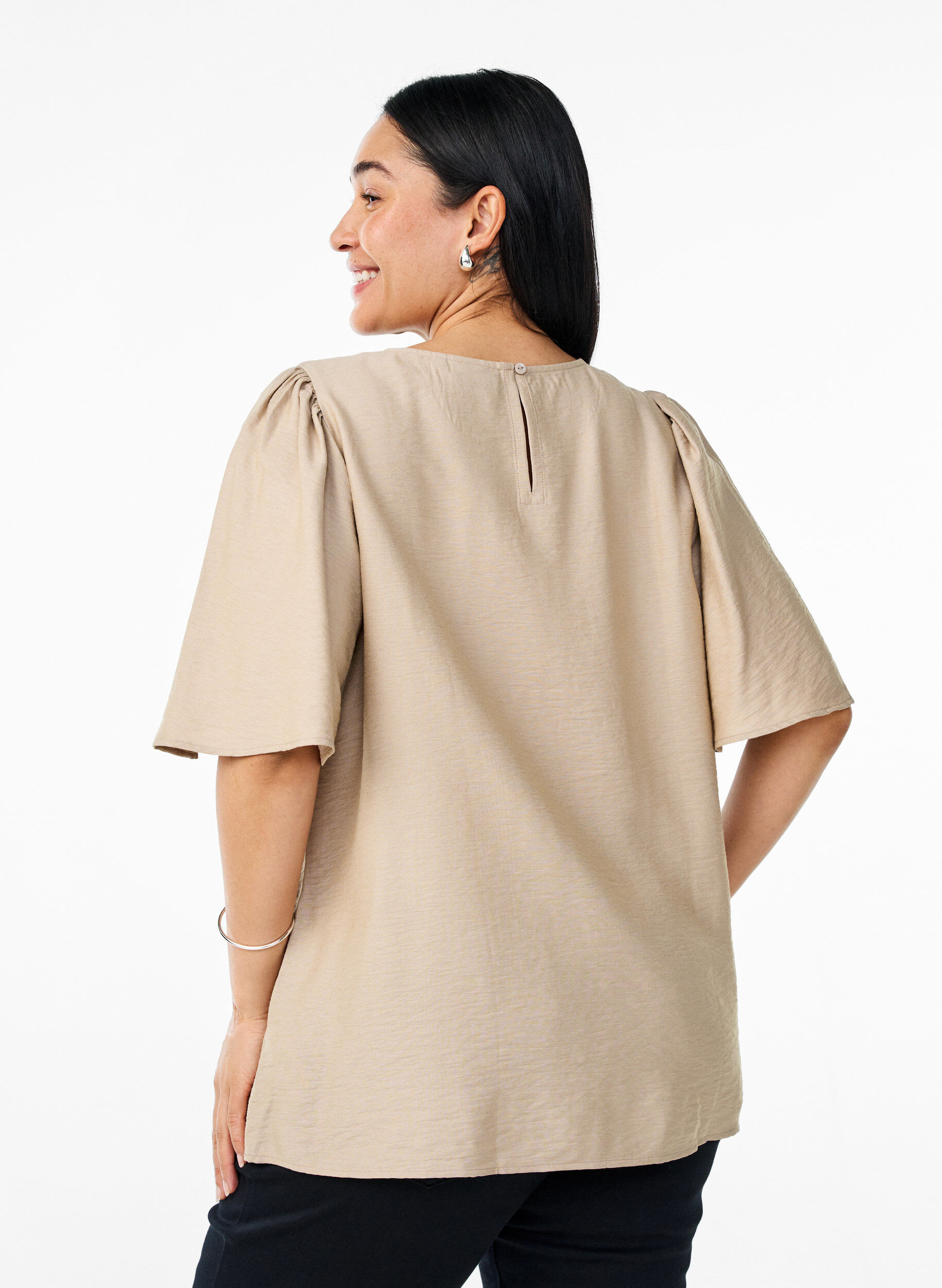 Zizzifashion Blouse with short, wide sleeves, Beige, Model image number 2
