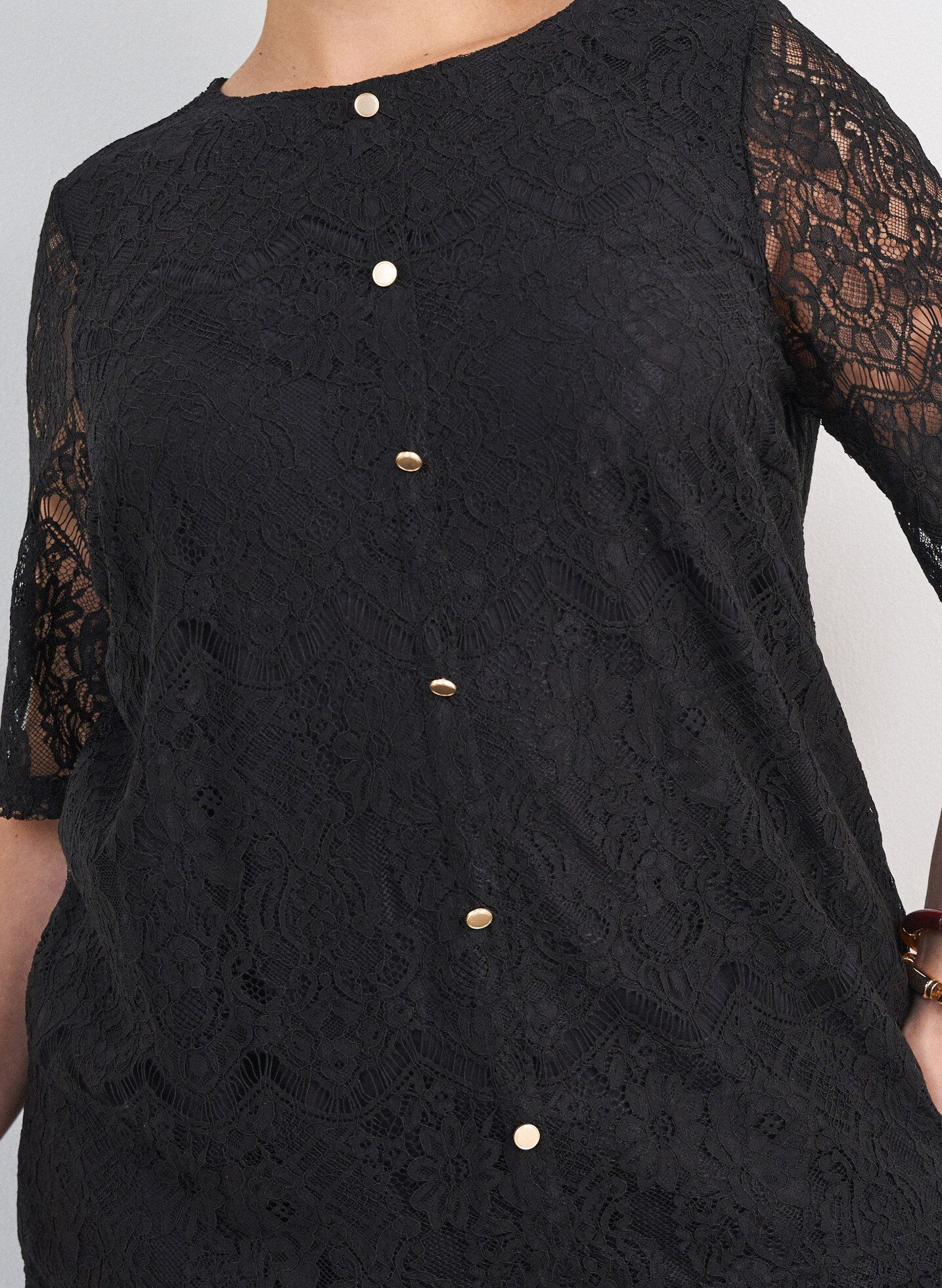 ZizzifashionLace blouse with decorative buttons, Black, Model image number 3