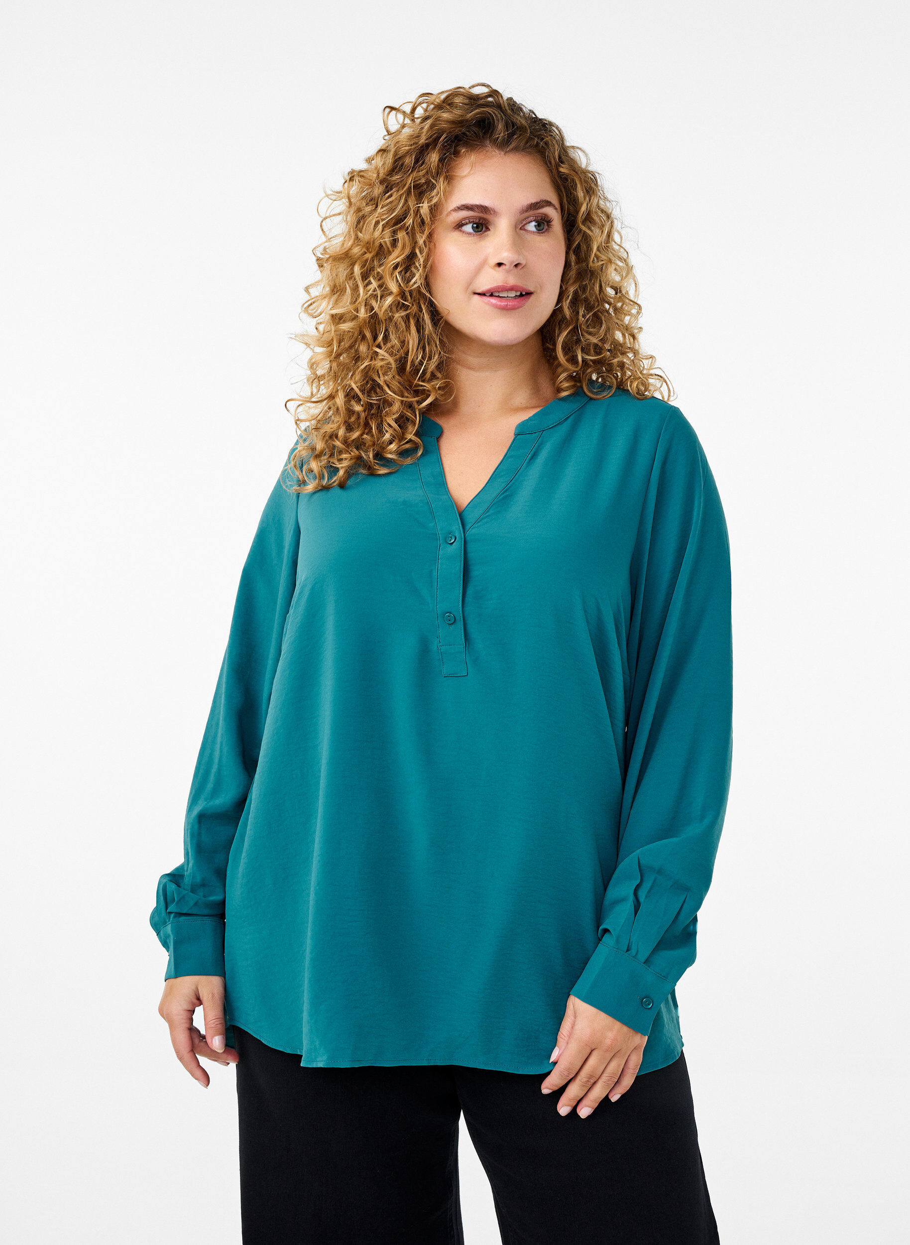 FLASH - Shirt blouse with long sleeves, Green, Model