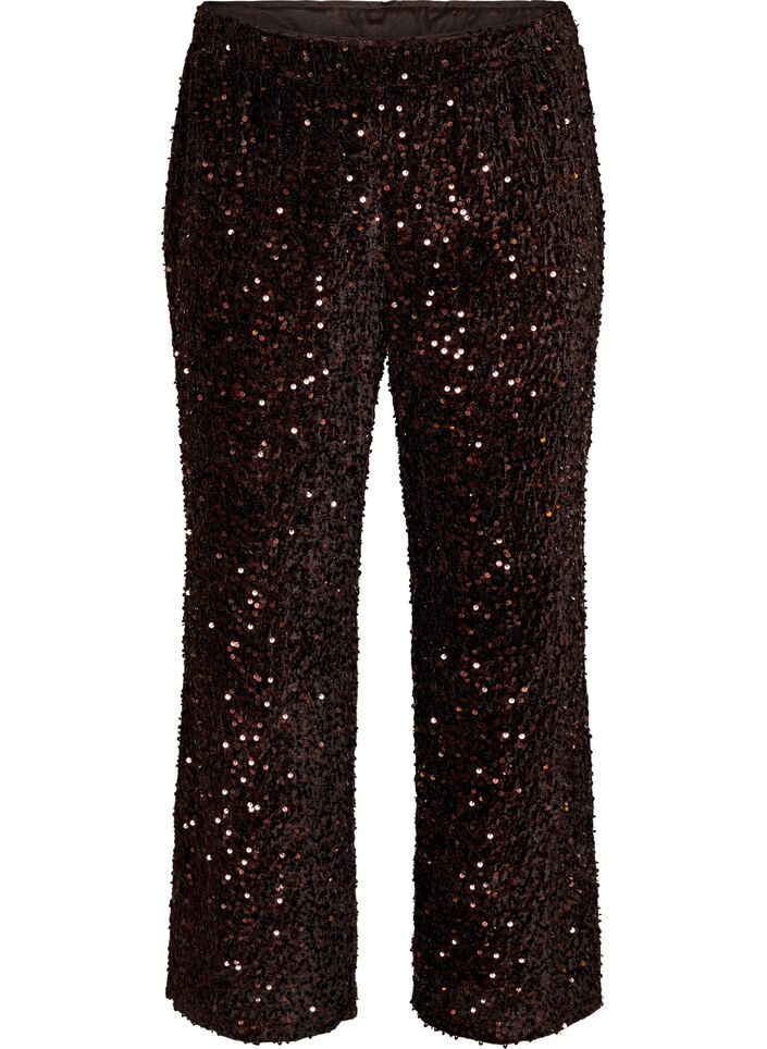 Wide-leg trousers with sequins, Brown, Packshot image number 0