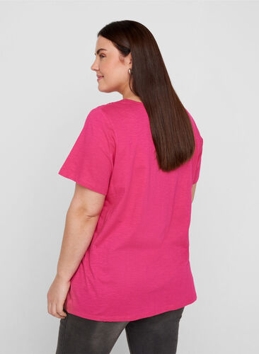 Short-sleeved t-shirt with broderie anglaise, Fuchsia Purple, Model image number 1