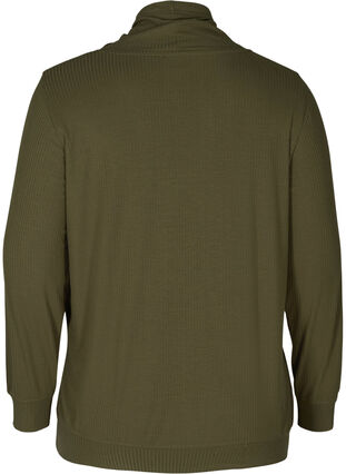 Long-sleeved blouse with a high neck and drawstring, Olive Night, Packshot image number 1