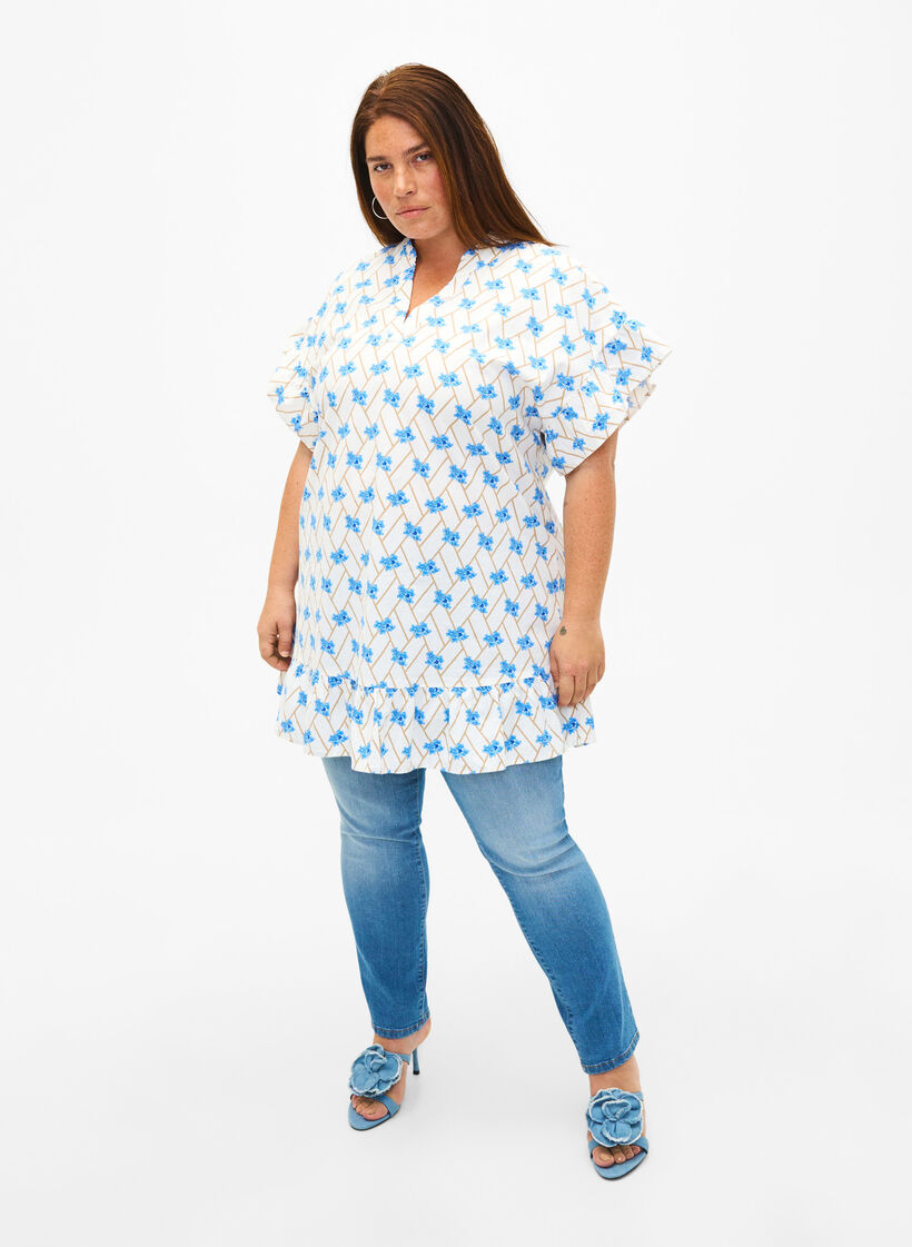 Floral cotton tunic in cotton, Snow White Flower, Model image number 2