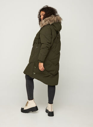 Winter coat with a hood and faux fur trim , Forest Night as s., Model image number 1
