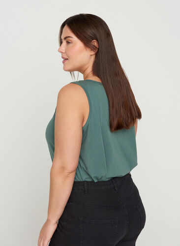Cotton top with a round neck and lace trim, Balsam Green, Model image number 1