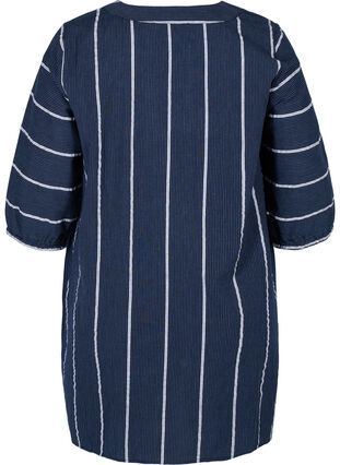 Striped cotton tunic with 3/4 sleeves, N.Sky w.White Stripe, Packshot image number 1