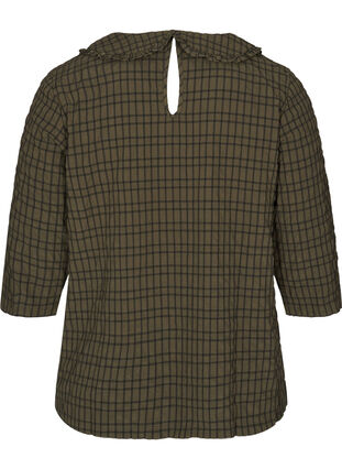 Checked blouse with 3/4 sleeves and ruffled collar, Ivy Green Check, Packshot image number 1