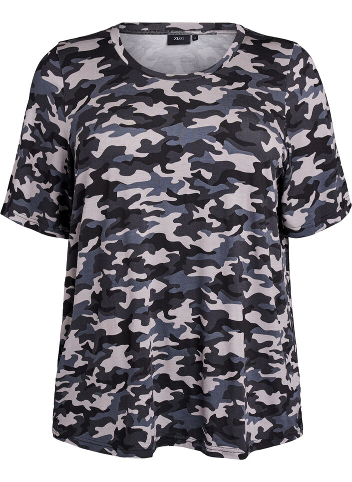 T-shirt with TENCEL&trade; Lyocell and camouflage print, Grey, Packshot image number 0