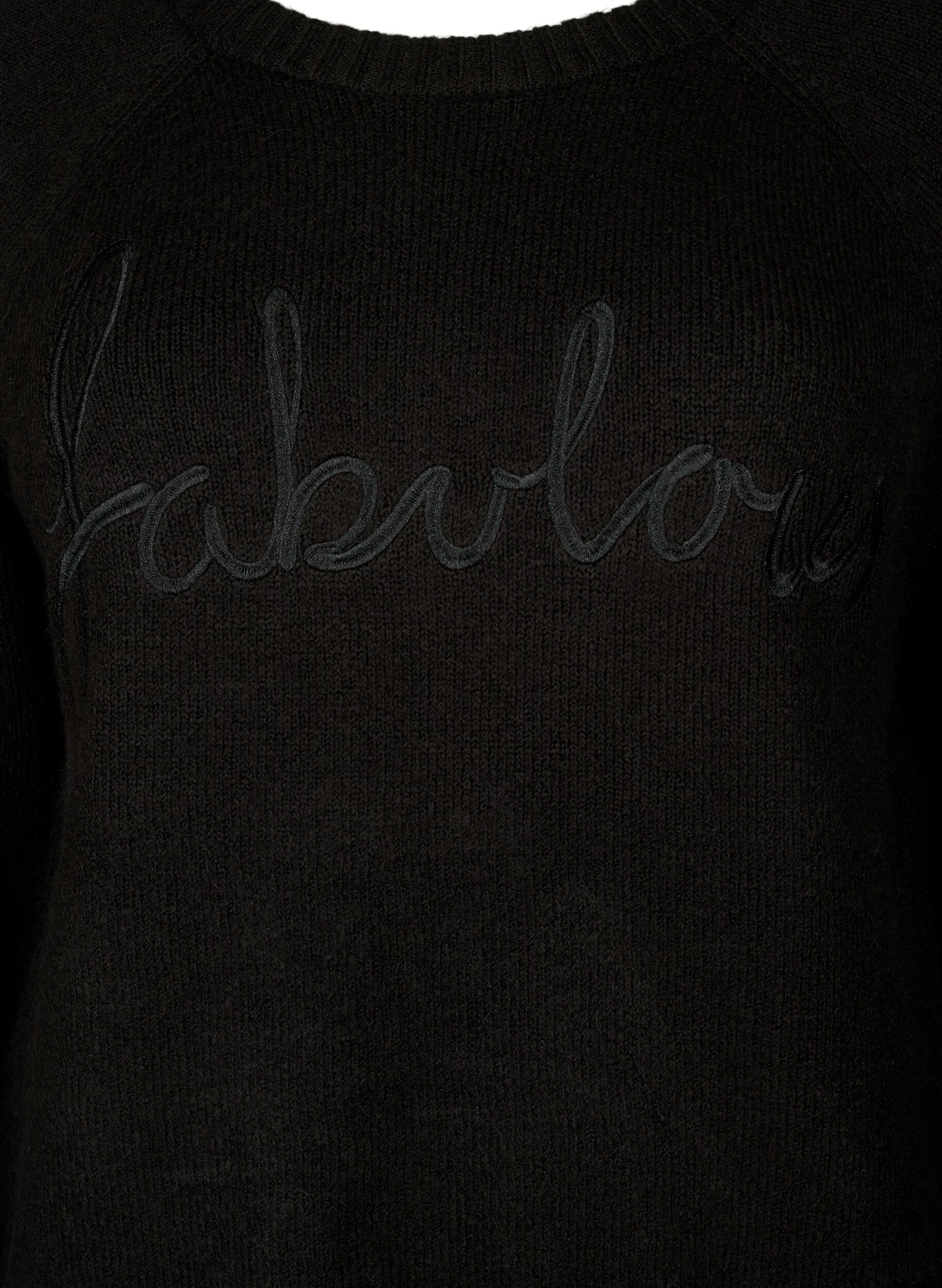 Zizzifashion Knitted blouse with embroidered text, Black/Black, Packshot image number 2