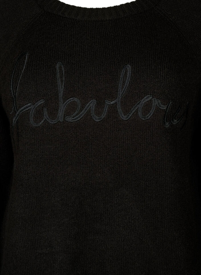Knitted blouse with embroidered text, Black/Black, Packshot image number 2