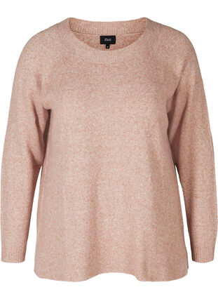 Mottled knitted blouse with a round neck, Burlwood Mel., Packshot image number 0