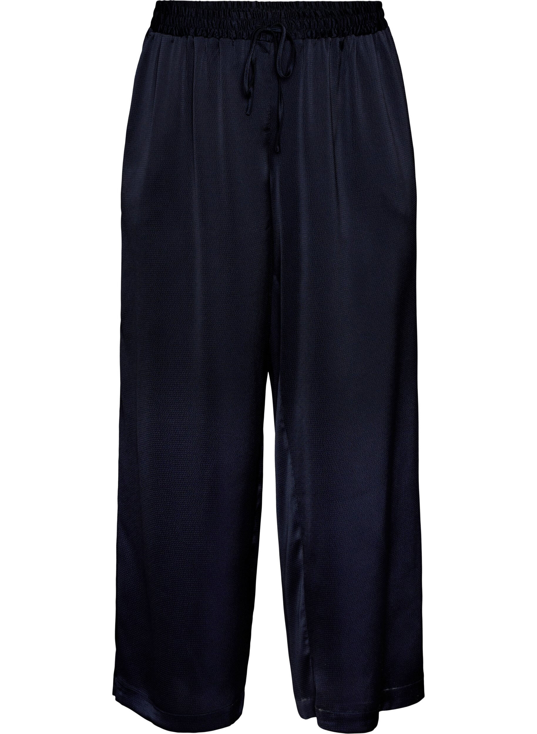 Satin-look trousers with wide, straight legs
