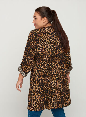 Viscose leopard print tunic with an A-line shape, Raw Umber AOP, Model image number 1