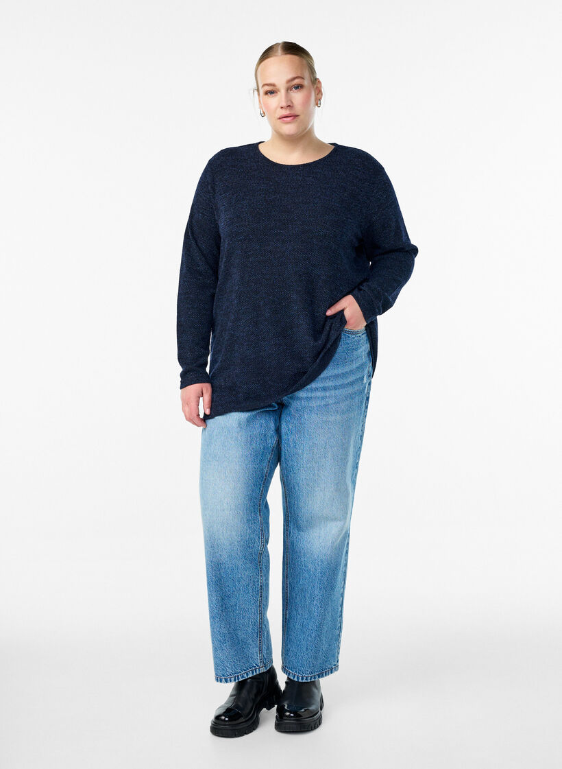 Long-sleeved blouse with texture, Blue, Model image number 1