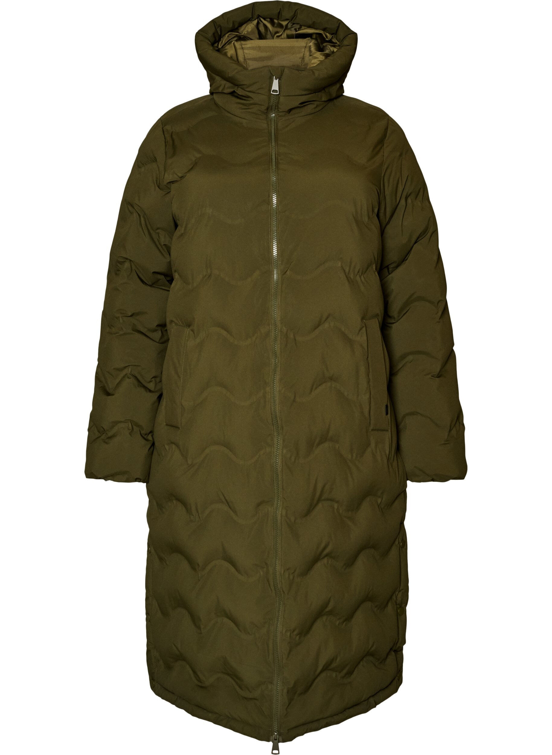 ZizzifashionLong hooded puffer jacket with a wave pattern, Green, Packshot image number 0