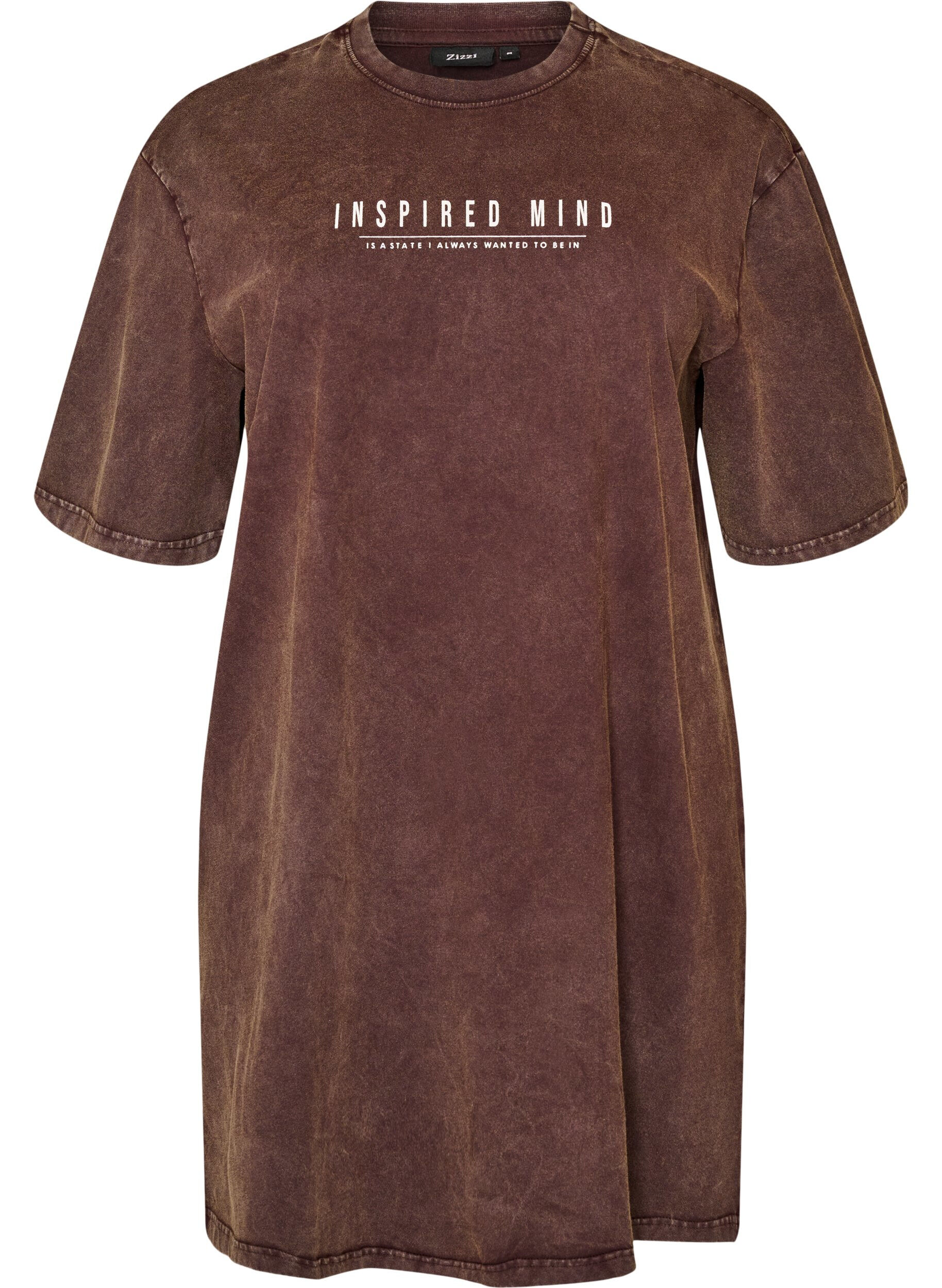 Zizzifashion Loose T-shirt dress with a washed look, Brown, Packshot image number 0
