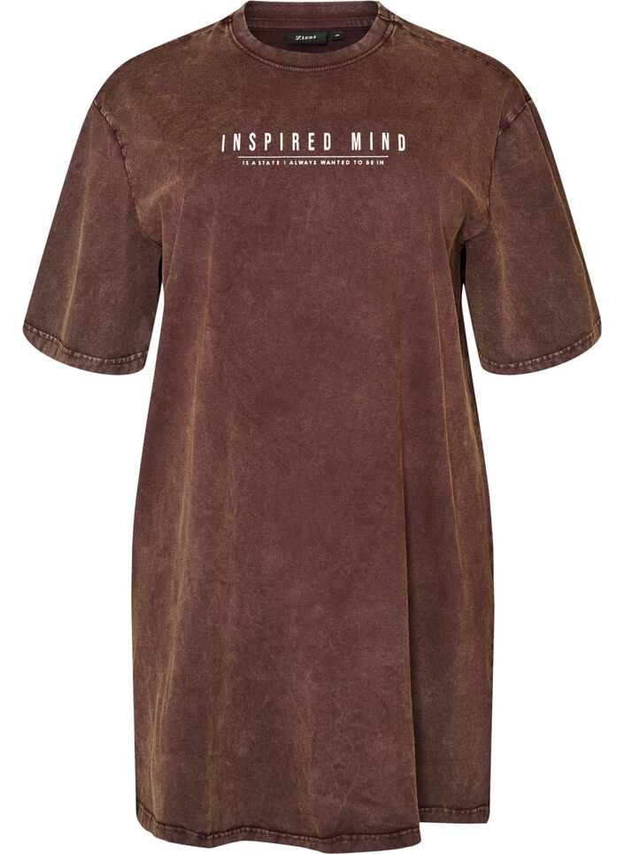 Loose T-shirt dress with a washed look, Brown, Packshot image number 0