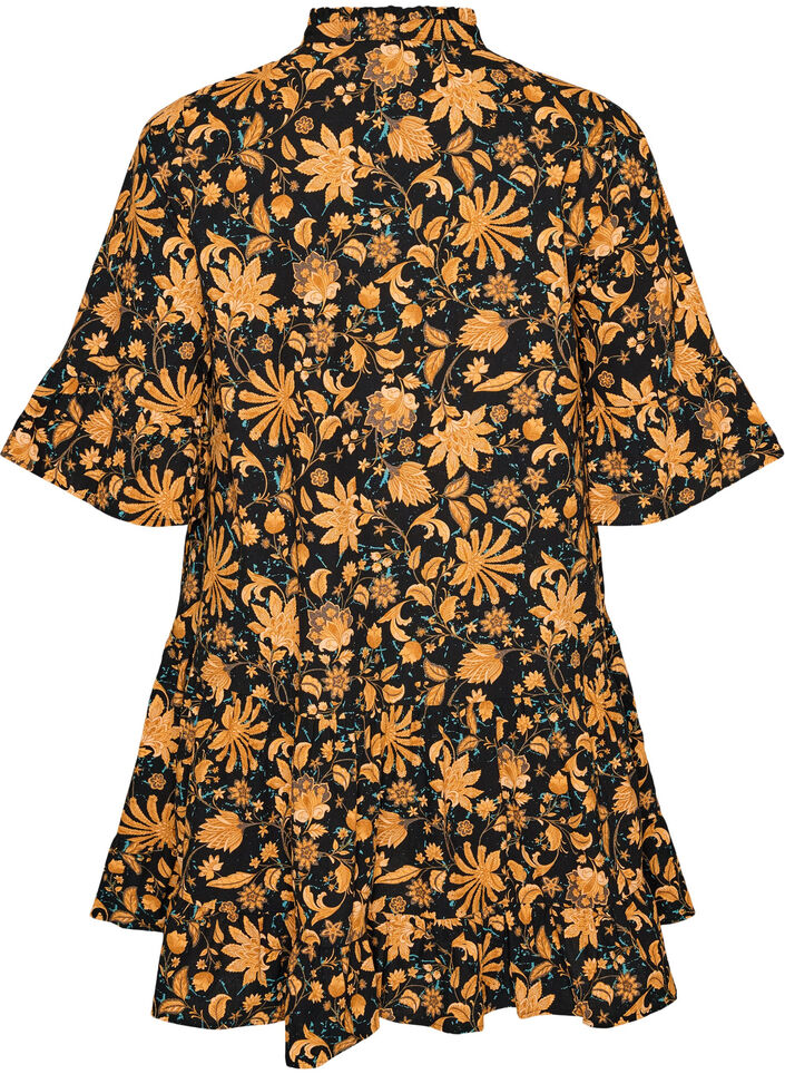 Floral cotton dress with ruffle details and a loose A-line shape, Orange, Packshot image number 1