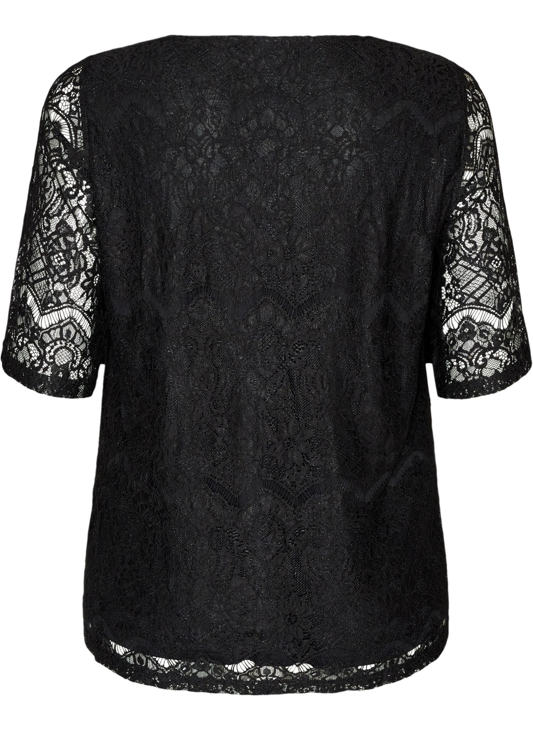 ZizzifashionLace blouse with decorative buttons, Black, Packshot image number 1