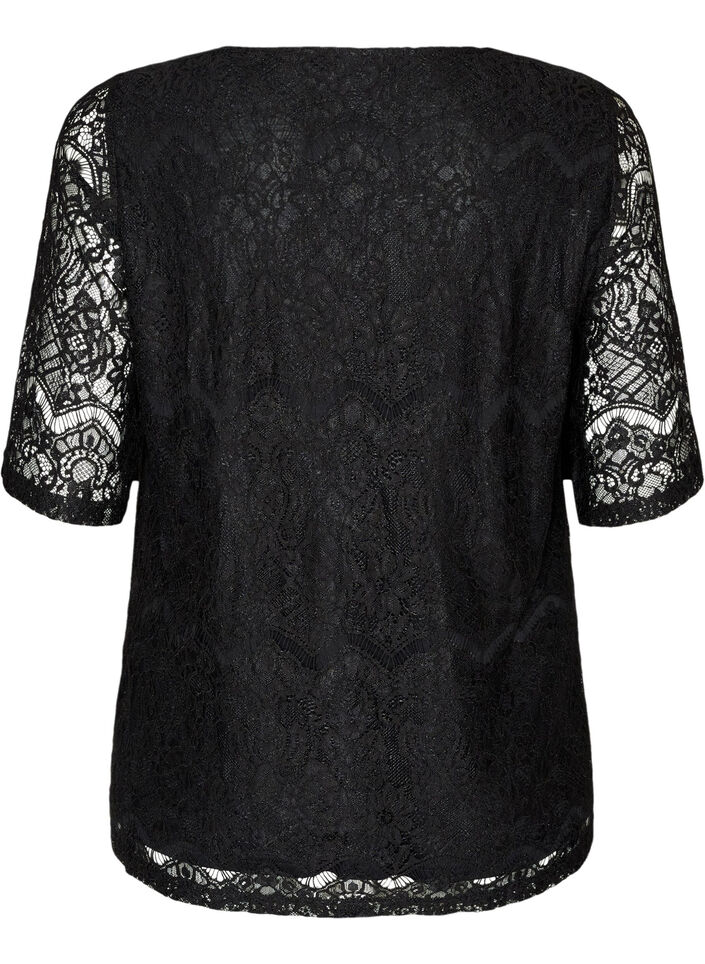 Lace blouse with decorative buttons, Black, Packshot image number 1