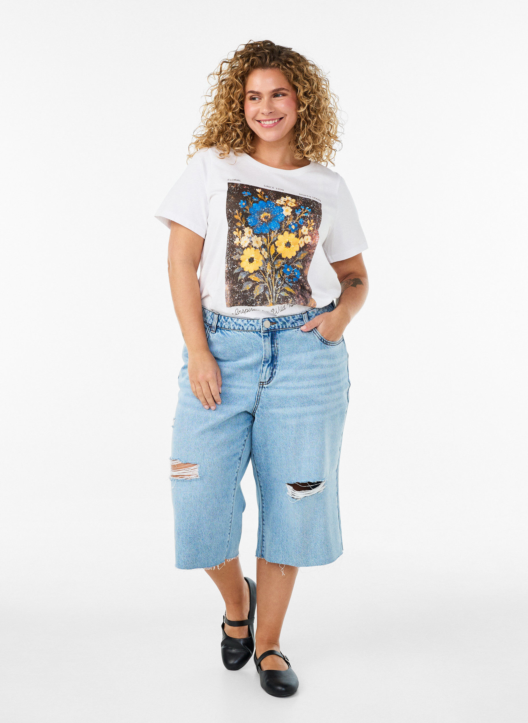 Zizzifashion Cotton T-shirt with front print, White, Model image number 1