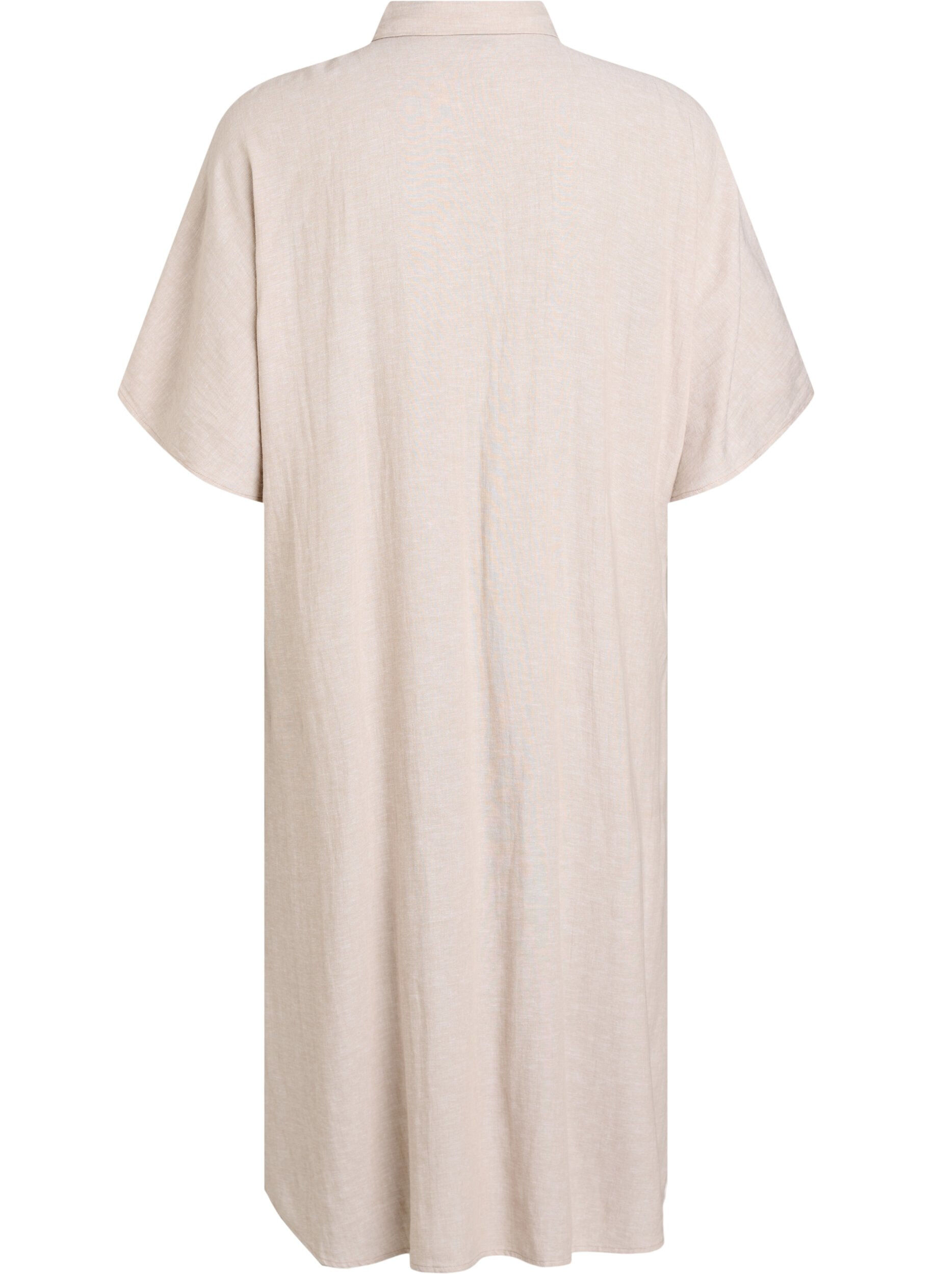 Zizzifashion Shirt dress in linen and viscose with short sleeves, Beige, Packshot image number 1