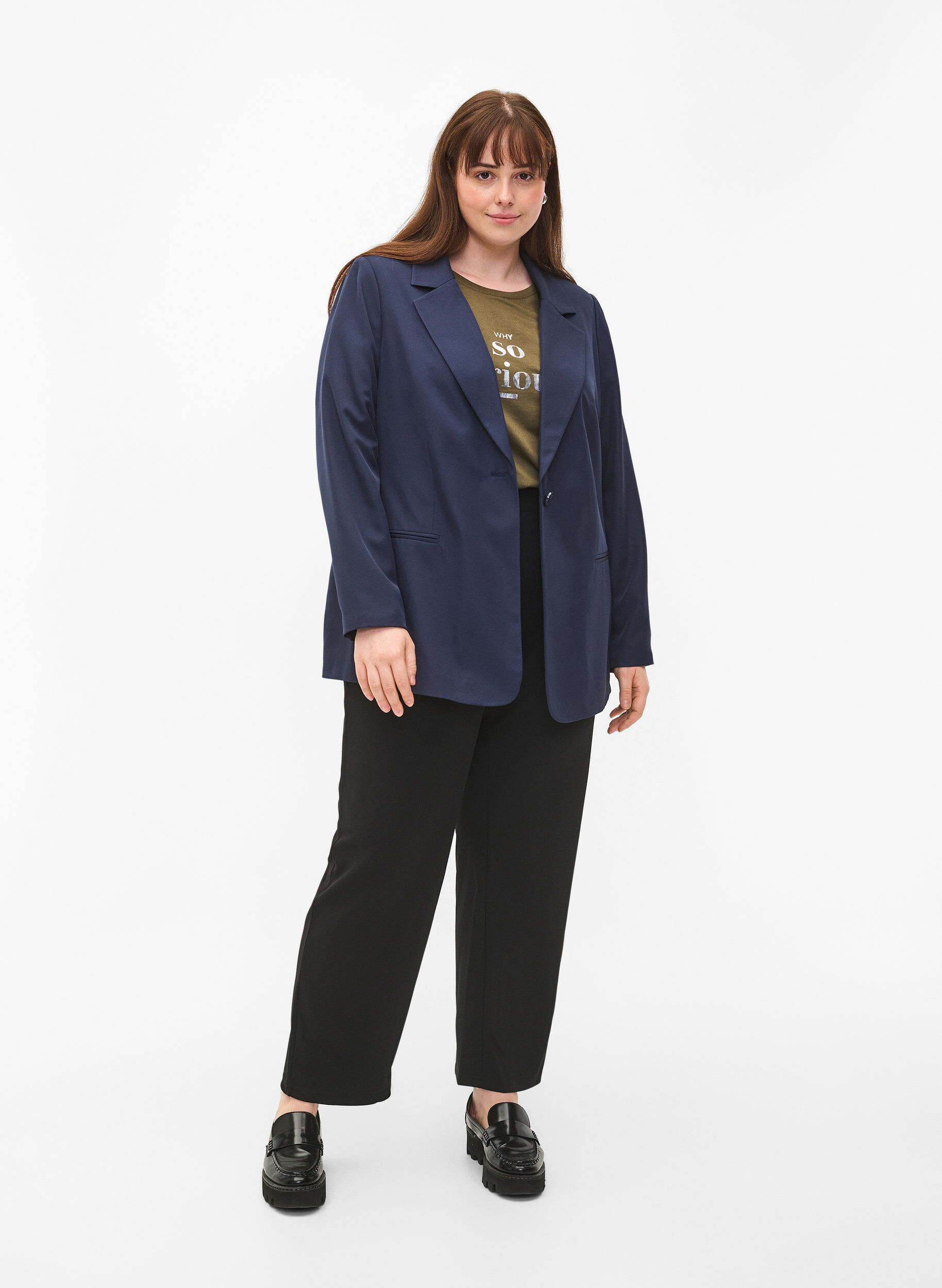 Zizzifashion FLASH - Simple blazer with button, Blue, Model image number 1