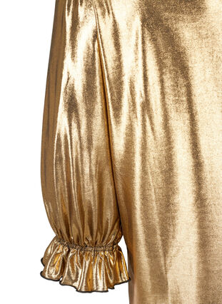 Shiny blouse with 3/4 length puff sleeves, Gold, Packshot image number 3