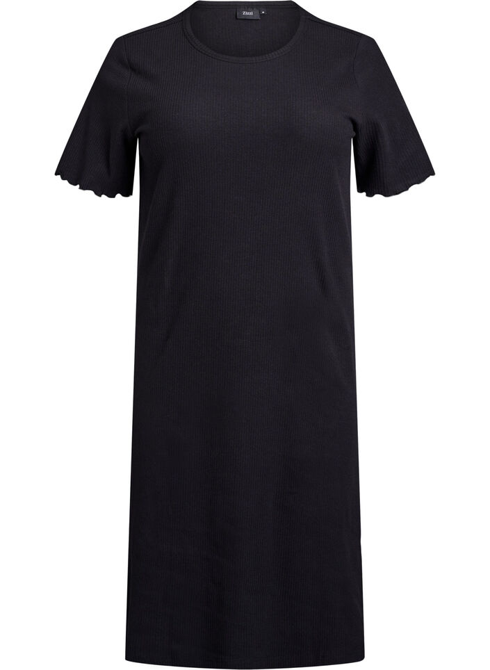 Knee-length T-shirt dress in ribbed jersey, Black, Packshot image number 0