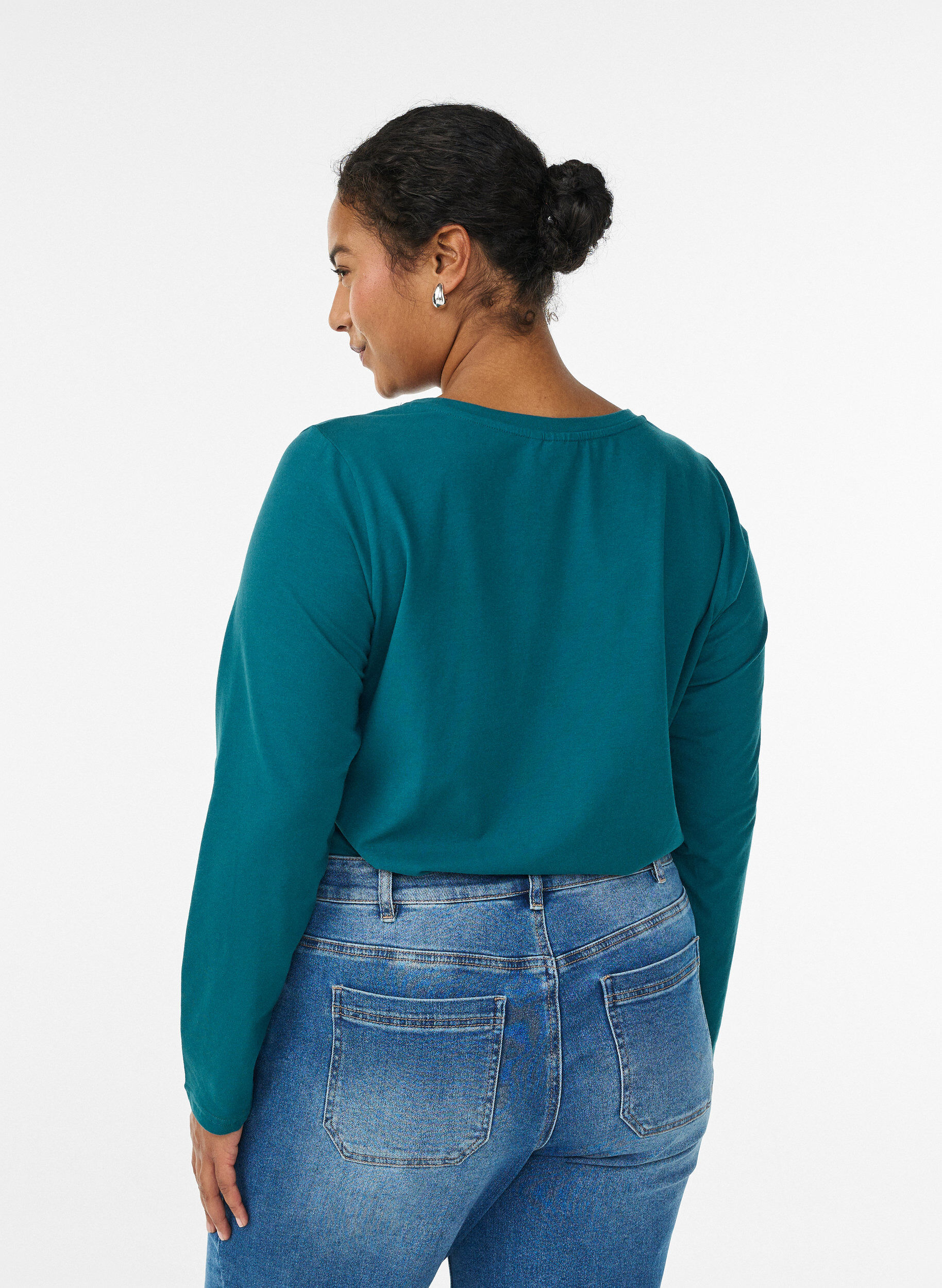 ZizzifashionBasic jersey top with long sleeves, Green, Model image number 2