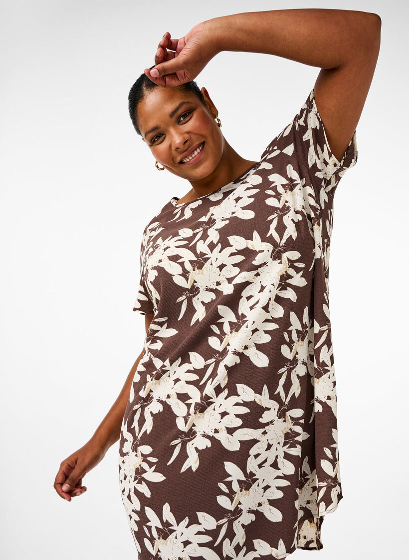 Dress with print and short sleeves, Brown, Model image number 3